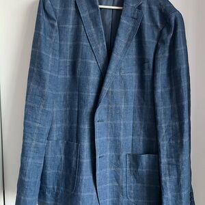 DKNY Linen Classic Blue Plaid Blazer